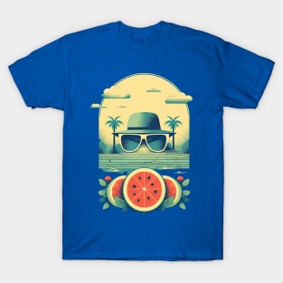 Vintage Summer Vibes: Hat, Sunglasses, and Watermelon T-Shirt